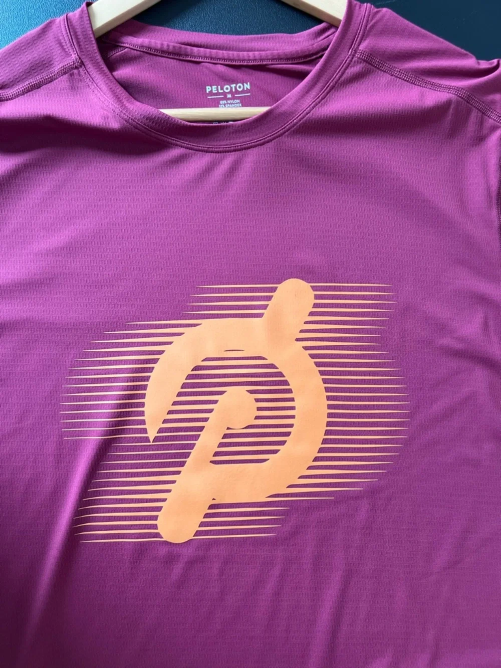 Peloton Maroon Short Sleeve Dry Fit Tee with Orange Logo-Size Medium - Picture 5 of 7